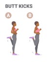 Athletic African American Girl Doing But Kickcs or Bum Kicks Home Workout Exercise Guidance.