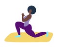 black girl doing yoga.An athletic African-American woman practices yoga at home or in the gym. Healthy lifestyle.Vector