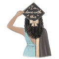 Black girl graduated, student in cap and gown. Hand drawn illustration