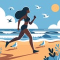 Black Girl Jogging on Beach Flat Design