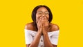 Black Girl Laughing Covering Mouth With Hands, Studio Shot, Panorama Royalty Free Stock Photo