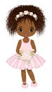 Black Girl in Pastel Pink Dress Holding Flowers