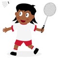 Black Girl Playing Badminton on White Royalty Free Stock Photo