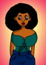 Black girl`s afro curly hair illustration