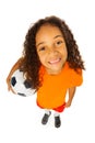 Black girl with soccer ball view from above Royalty Free Stock Photo