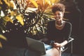 Black girl in street cafe Royalty Free Stock Photo