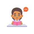 a black girl study reading the book on the desk, illustration cartoon character vector design on white background. kid and Royalty Free Stock Photo