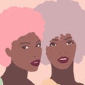 Black girls illustration. Biracial girlfriends with afro