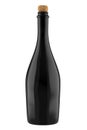 Black Glass Bottle of Sparkling Wine or Champagne Isolated on White Background. Royalty Free Stock Photo