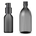 Black glass bottle. Syrup jar mockup, liquid juice Royalty Free Stock Photo