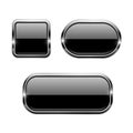 Black glass buttons with chrome frame. 3d icons Royalty Free Stock Photo