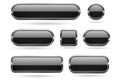 Black glass buttons with chrome frame. 3d icons Royalty Free Stock Photo