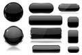 Black glass buttons. Collection of 3d icons