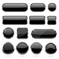 Black glass buttons with metal frame. Collection of 3d icons Royalty Free Stock Photo