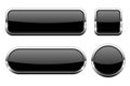 Black glass 3d buttons. With chrome frame. Set of web icons Royalty Free Stock Photo