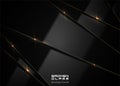 Black glass luxury layered glossy abstract headline background. Vector thin golden line lens flare moulding black broken plastic