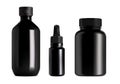 Black glass medical bottle set. Supplement container Royalty Free Stock Photo