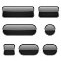 Black glass oval, round, square buttons with chrome frame. 3d icons Royalty Free Stock Photo