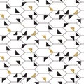 Black and glitter gold triangles mesh seamless vector pattern.