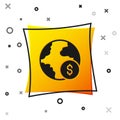 Black Global economic crisis icon isolated on white background. World finance crisis. Yellow square button. Vector