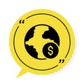 Black Global economic crisis icon isolated on white background. World finance crisis. Yellow speech bubble symbol Royalty Free Stock Photo