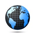 Black globe with blue continents - vector
