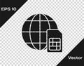 Black Globe 5G Sim Card icon isolated on transparent background. Mobile and wireless communication technologies. Network Royalty Free Stock Photo
