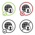 Black Globe and people icon isolated on white background. Global business symbol. Social network icon. Circle button Royalty Free Stock Photo