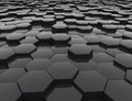 Black glossy hexagons 3D background.