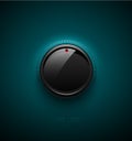 Black glossy interface button for volume control with reflect and shadow. Vector illustration. Sound icon, music knob with scale