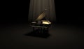 Black Glossy Piano in the Dark Scene