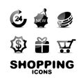 Black glossy shopping icon set