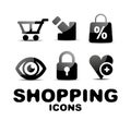 Black glossy shopping icon set