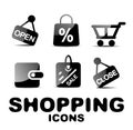 Black glossy shopping icon set