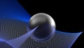 Black glossy sphere with a blue grid - 3D rendering illustration Royalty Free Stock Photo