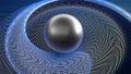 Black glossy sphere in a spiral blue surface - 3D rendering illustration Royalty Free Stock Photo