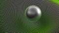 Abstract black glossy sphere over a green curved grid surface - 3D rendering illustration