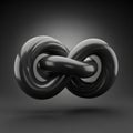 A black, glossy, torus-shaped object is intertwined in an infinity symbol formation. Royalty Free Stock Photo