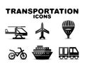 Black glossy transportation icon set Royalty Free Stock Photo