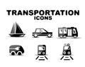 Black glossy transportation icon set Royalty Free Stock Photo