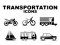 Black glossy transportation icon set Royalty Free Stock Photo