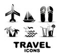 Black glossy travel icon set Royalty Free Stock Photo