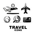 Black glossy travel icon set Royalty Free Stock Photo