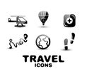 Black glossy travel icon set Royalty Free Stock Photo