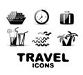 Black glossy travel icon set Royalty Free Stock Photo