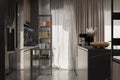 Black Glow Concept in Modern Kitchen Interior, 3D Illustration