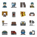 Train and railways lineal color icon set 1.