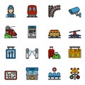 Train and railways lineal color icon set 2.