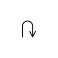Black go back return arrow icon, simple vector u turn shape pointer flat design pictogram vector elements for app ads