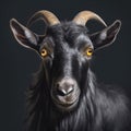Black goat close up head portrait over dark background. Generative AI realistic illustration Royalty Free Stock Photo